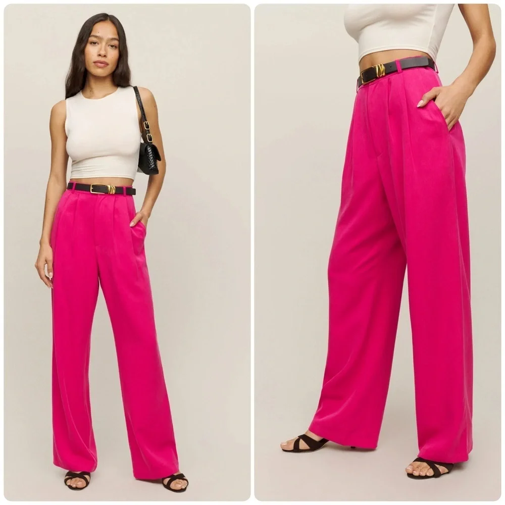 New! Reformation Vesta Fuchsia Pink Wide-Leg Pants 💖 size 0 NWT!